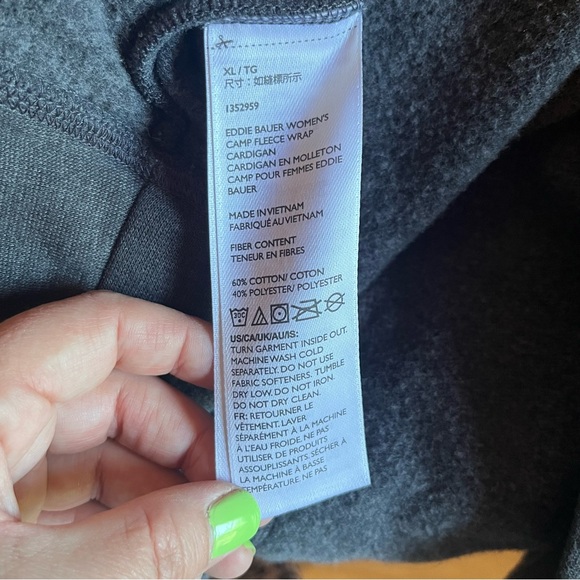Eddie Bauer Women's Camp Fleece Wrap Open Front Cardigan Dark Gray Size XL - Picture 8 of 8